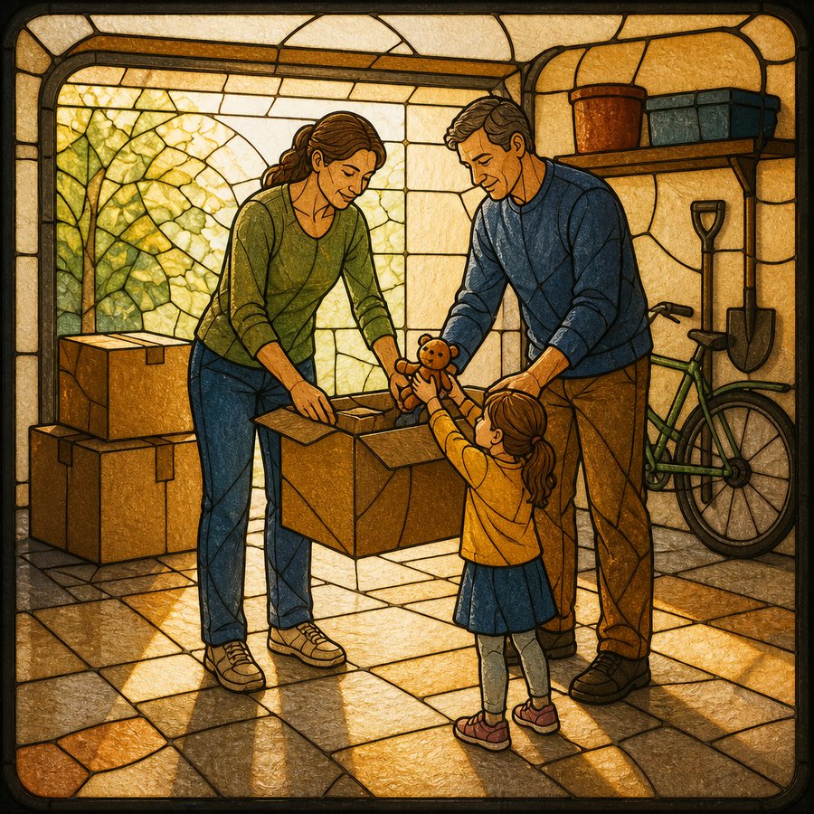 Stained glass, lit warm